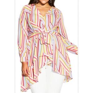City Chic Allison Tie Waist Tunic Sherbert Stripe